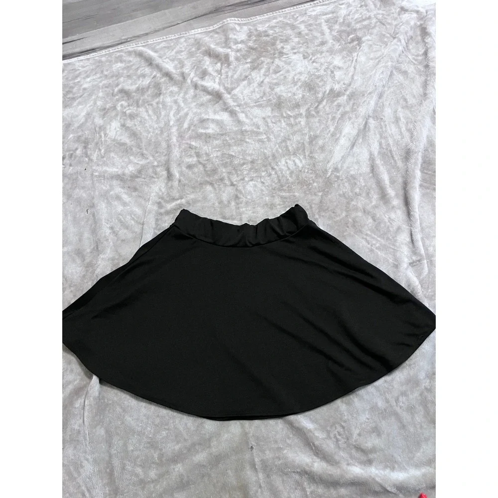 Girls Black Skater Skirt Elastic Waist Cotton Blend Jersey Flare Mini Size L - Picture 3 of 3